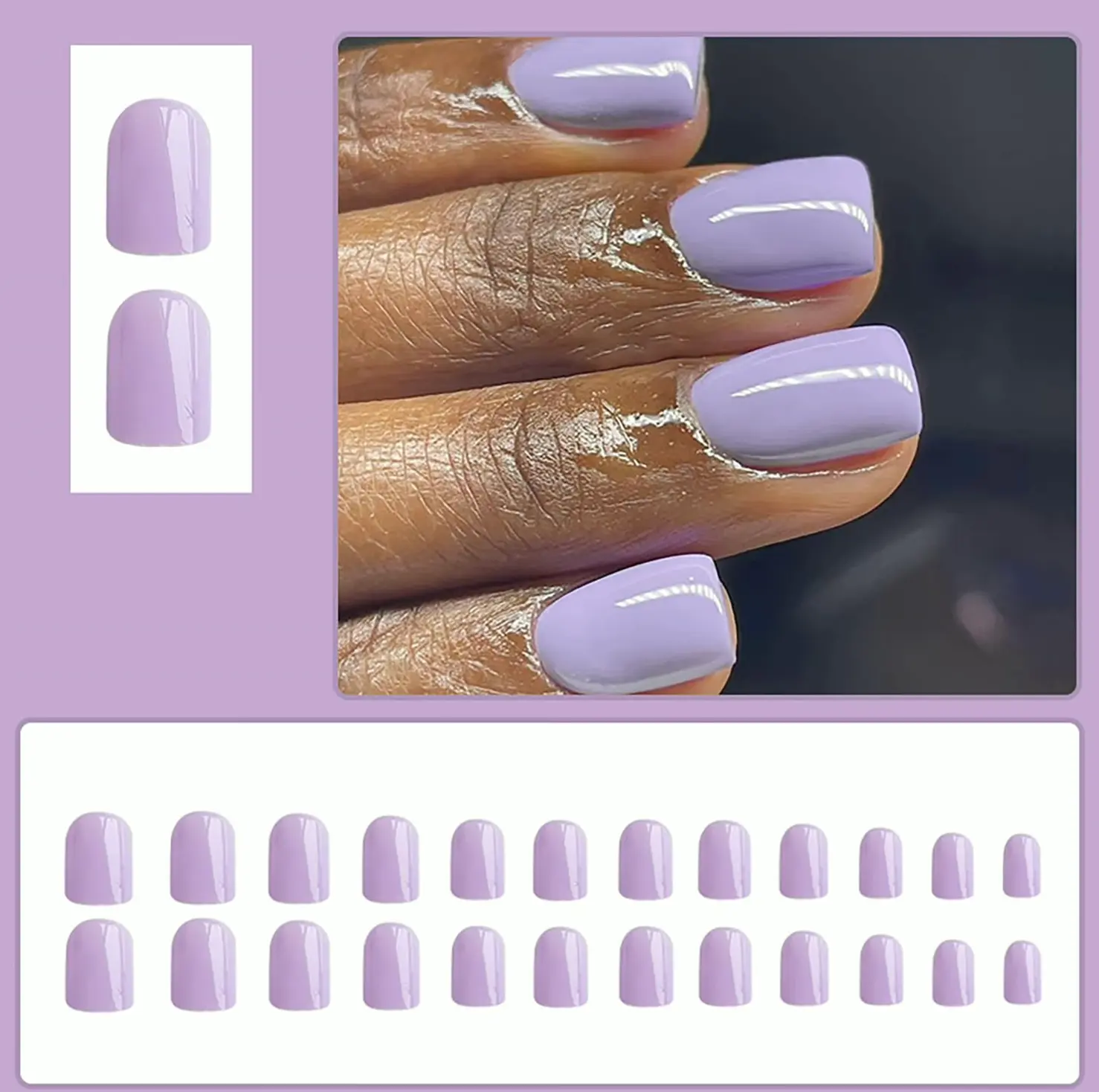 Twenty-Four Pcs Lilac Stick-On Fingernails