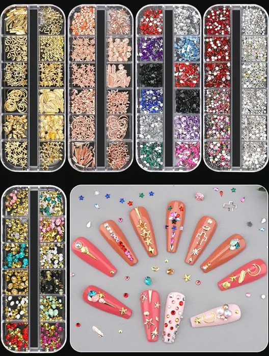 ECANKU 10 Boxes Nail Design Gems