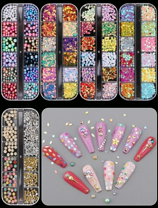 ECANKU 10 Boxes Nail Design Gems