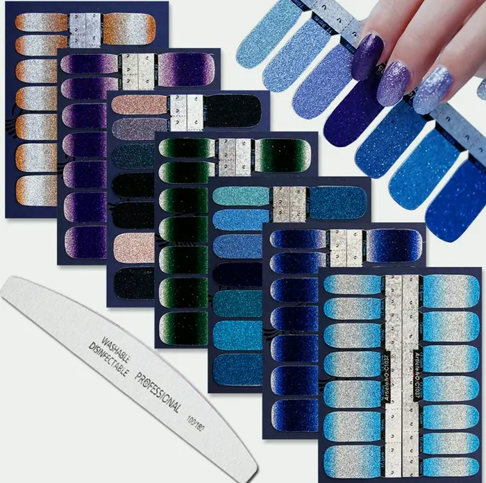 Wokoto 7 Sheets Sticky Nail Art Polish Stickers Shiny Gradient