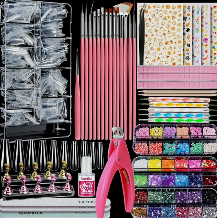 Acrylic Fake Nails Kit for Beginners with Decorations