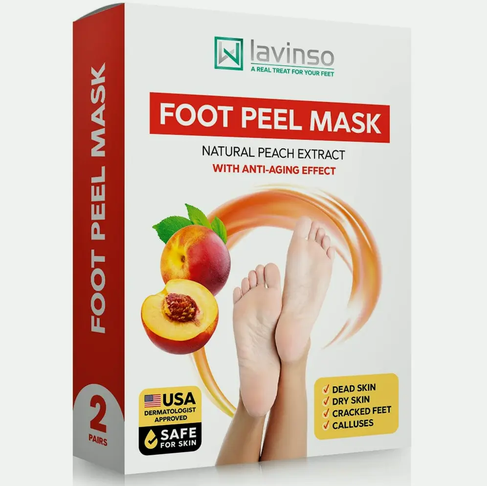 Peach Foot Peel Mask for Cracked Feet, Exfoliating 2 Pack
