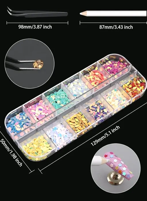 ECANKU 10 Boxes Nail Design Gems