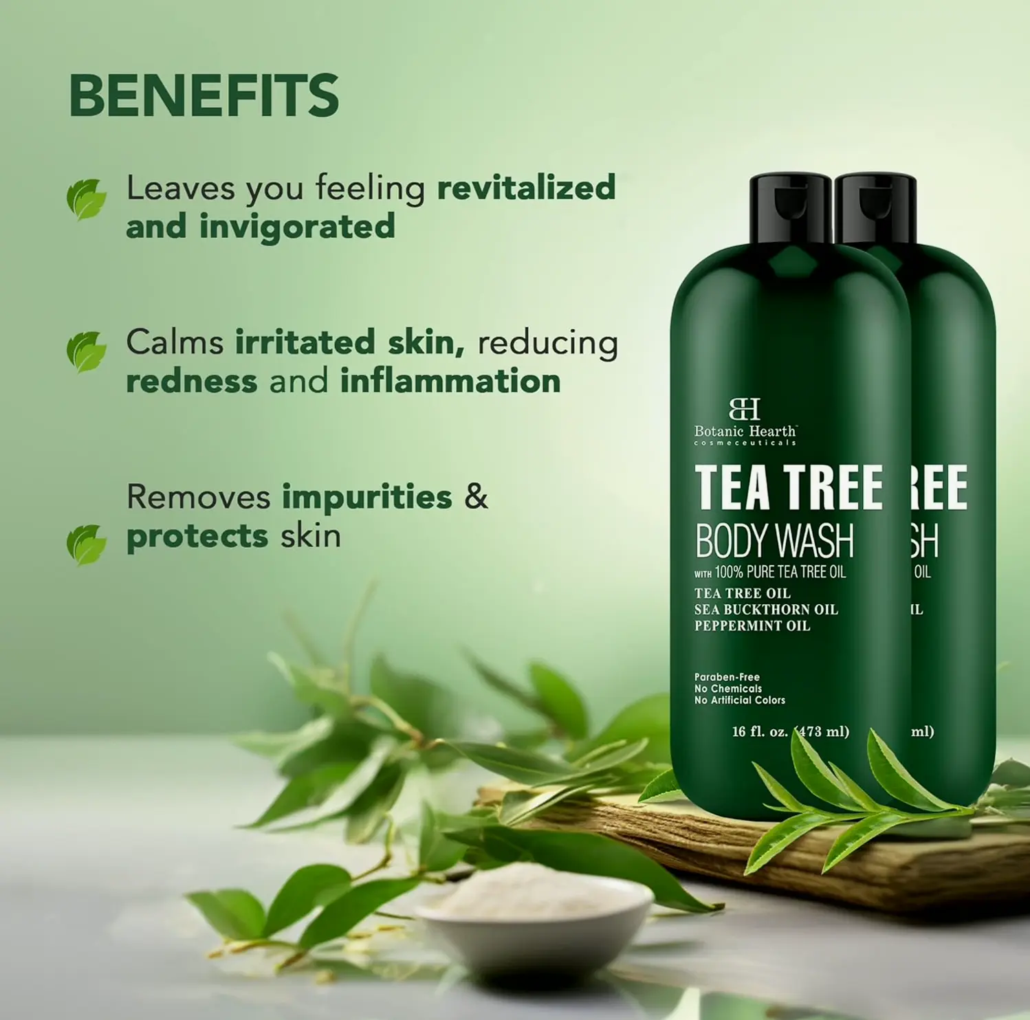 Botanic Body Wash with Tea Tree, Soothes Irritation, 2-Pack