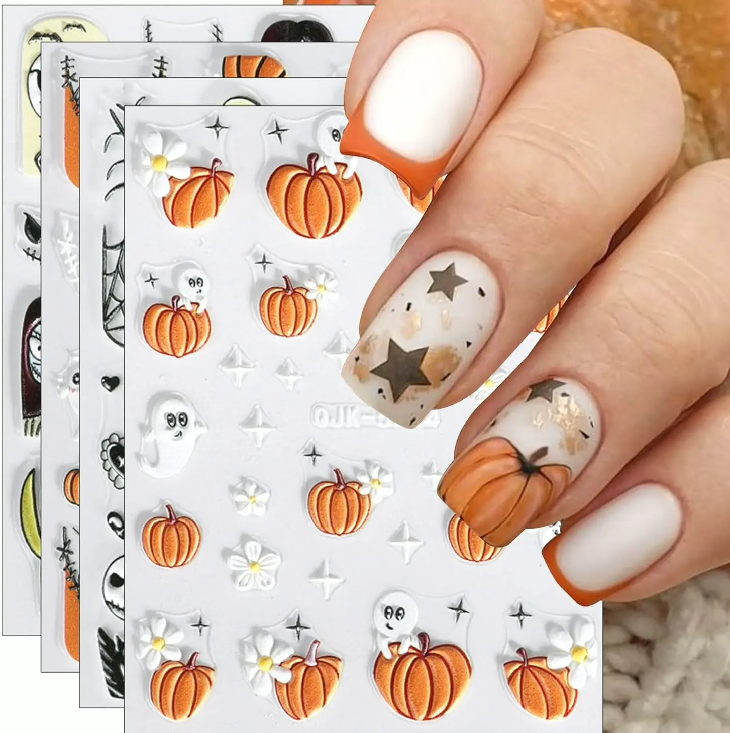 3D Halloween Nail Art Decals - Spooky Pumpkins