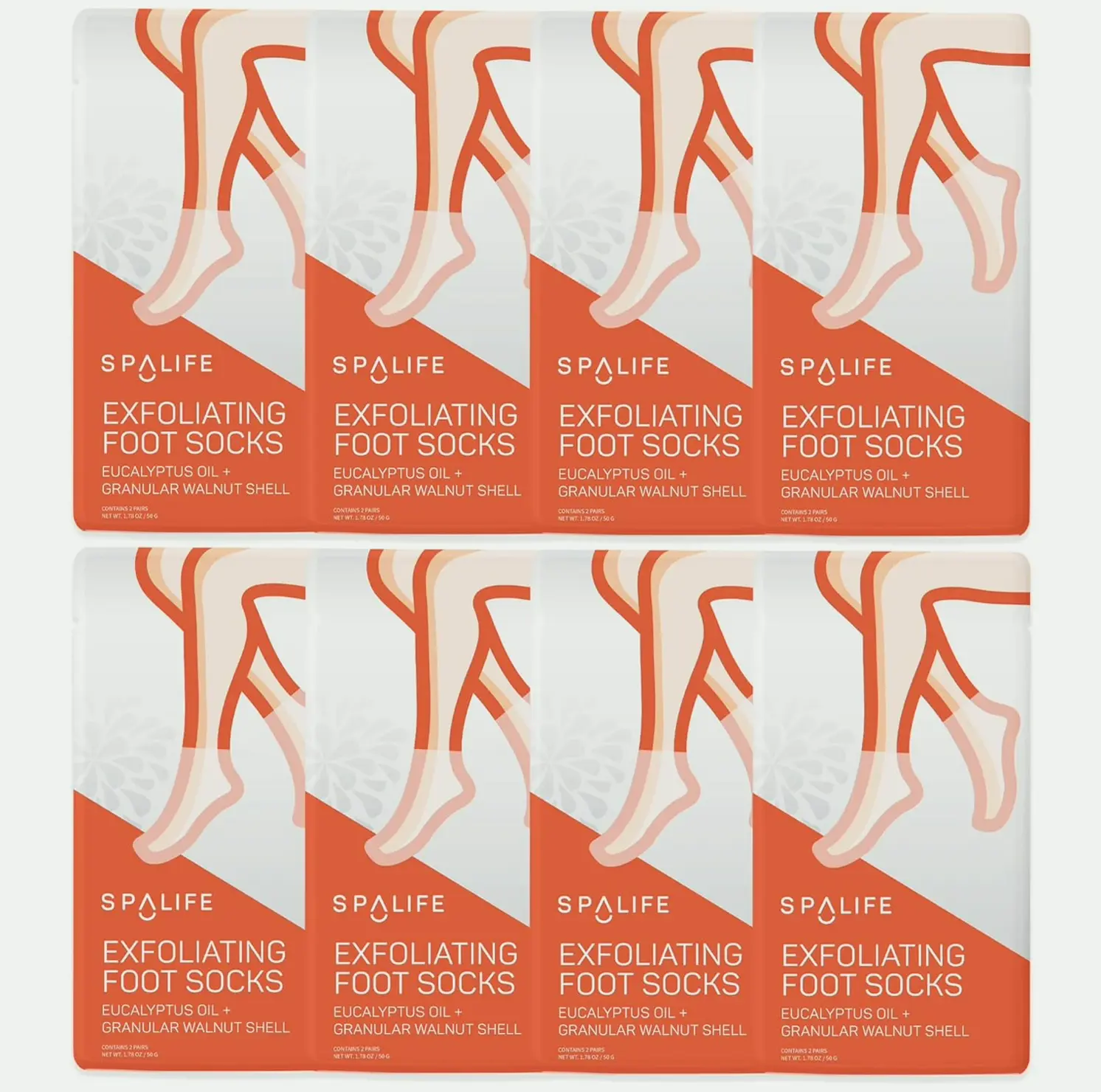 SpaLifeScrubbing Feet Booties - Eucalyptus Oil + Granular Walnut Shell Eight Pack