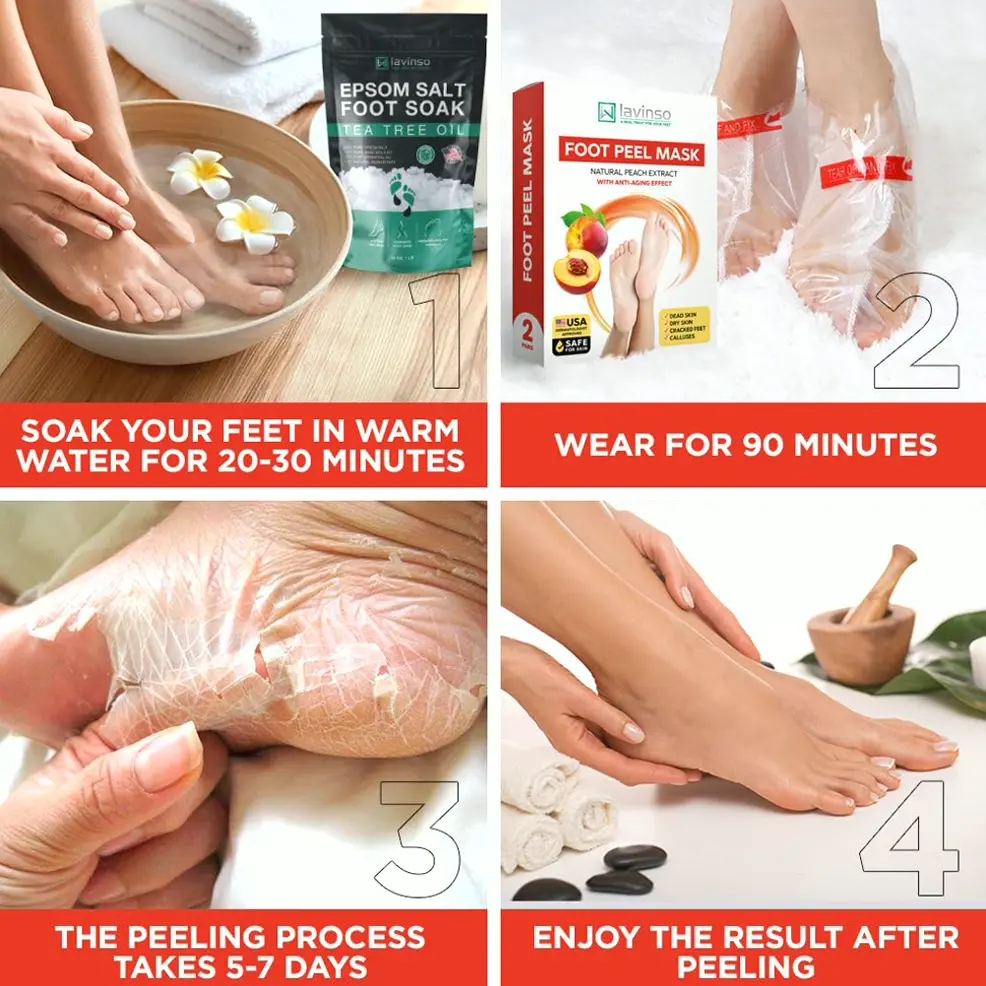 Peach Foot Peel Mask for Cracked Feet, Exfoliating 2 Pack