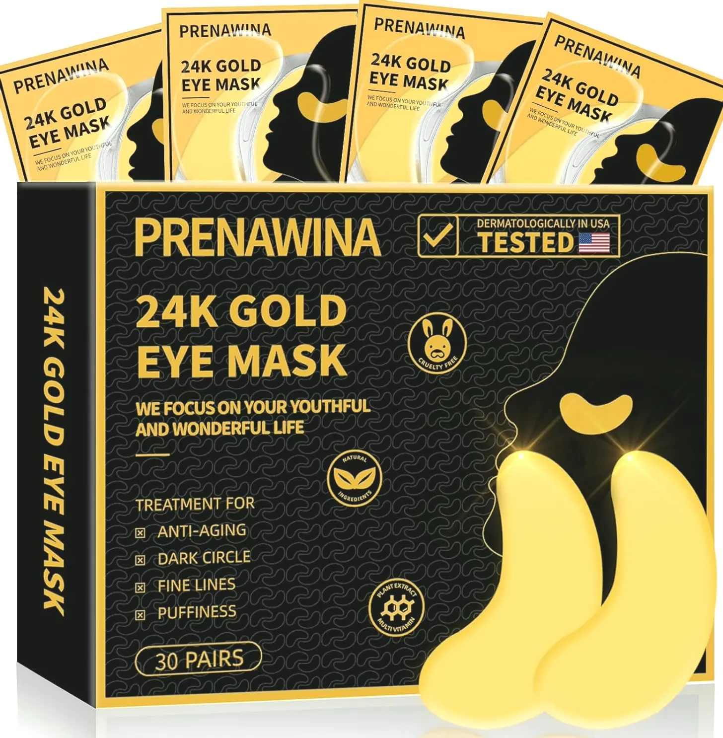 Under Eye Treatment for Puffy Eyes, 24K Gold Under Pads, Nourishing Gel