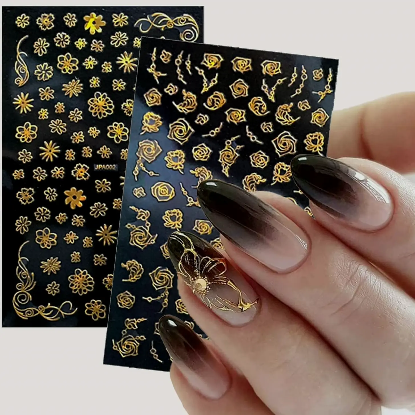 Set Golden Nail Decals 3D Sticky Flower Leaf Design DIY Decoration
