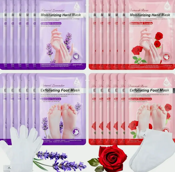 Twenty-Four Pieces Hand and Sole Spa Masks for Girls, Rose-scented and Lavender-scented