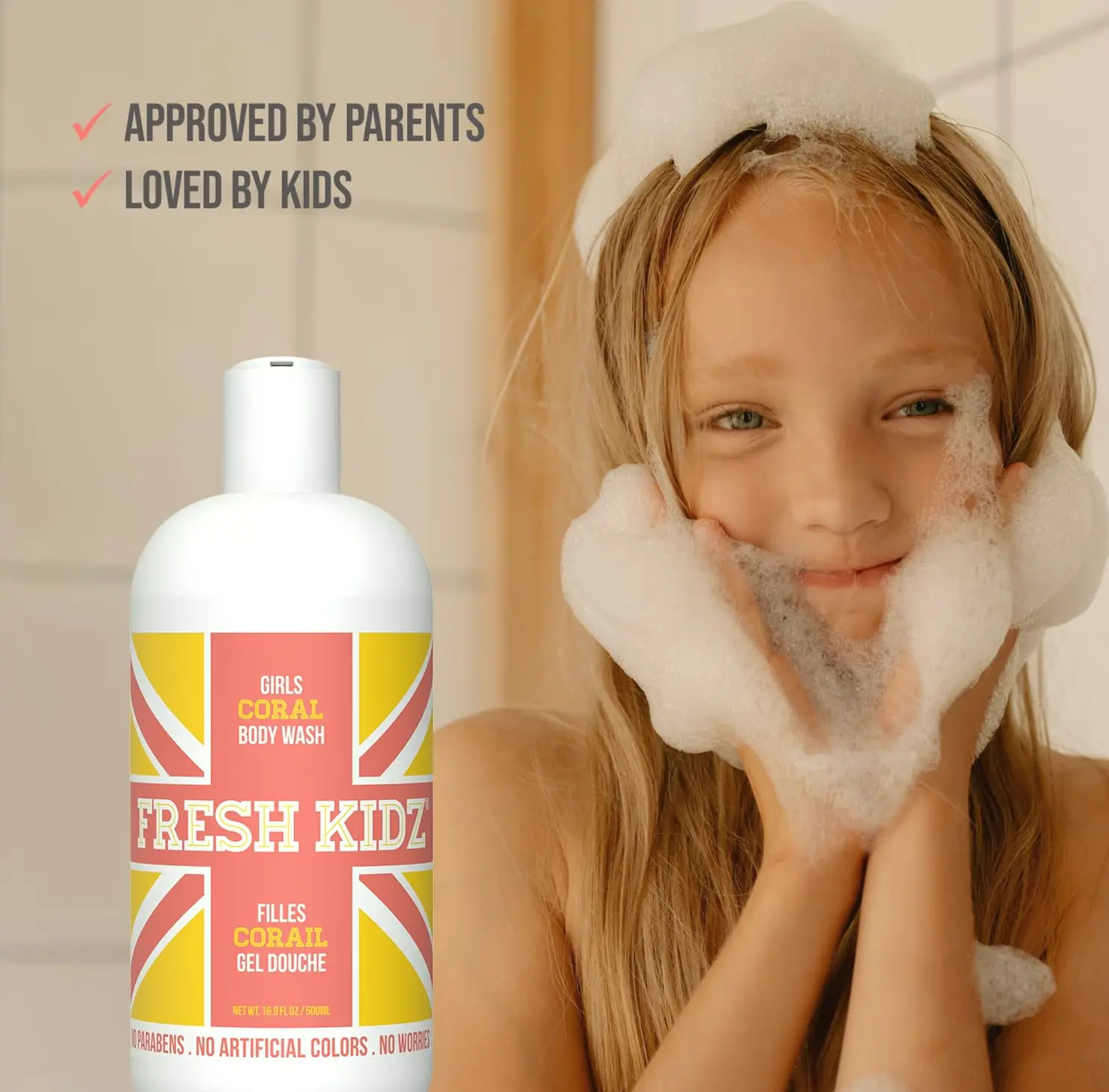 Pure Kidz Shower Wash for Children & Teens - Gentle Cleanser - Girls "Coral", 16.9 Fl.Oz