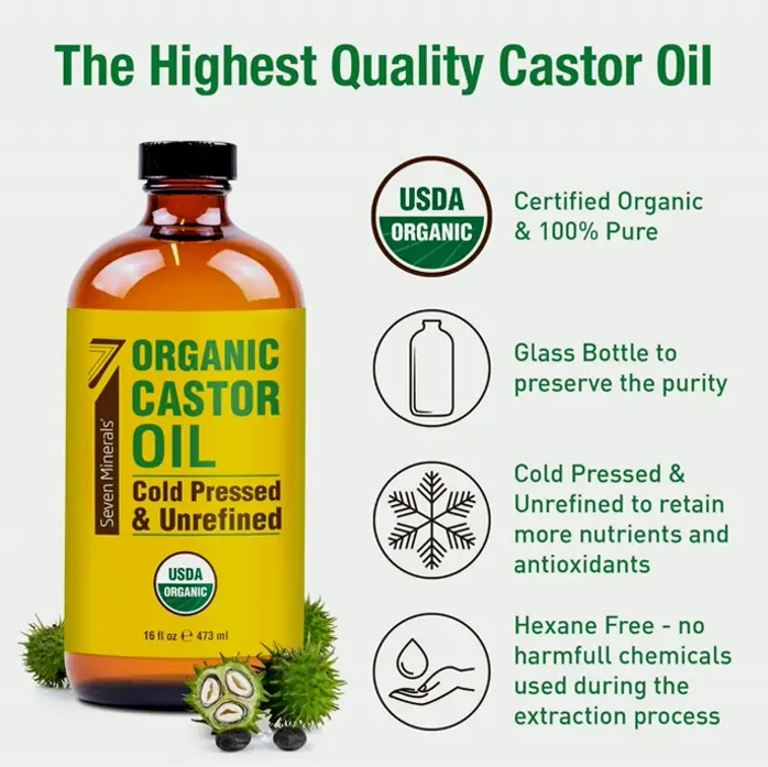 Pure Castor Oil - 16oz Glass Container