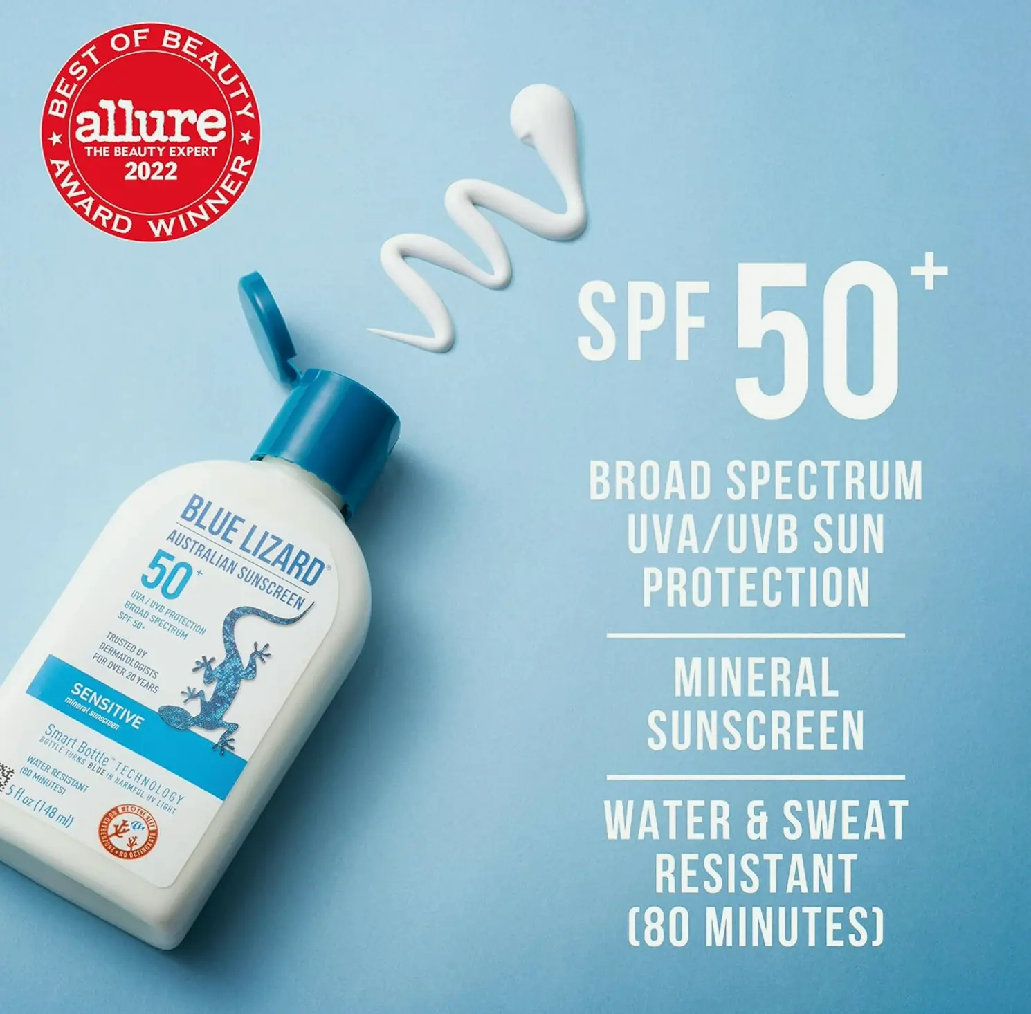 Blue Lizard Sensitive Mineral Sunscreen, SPF 50+, Zinc Oxide