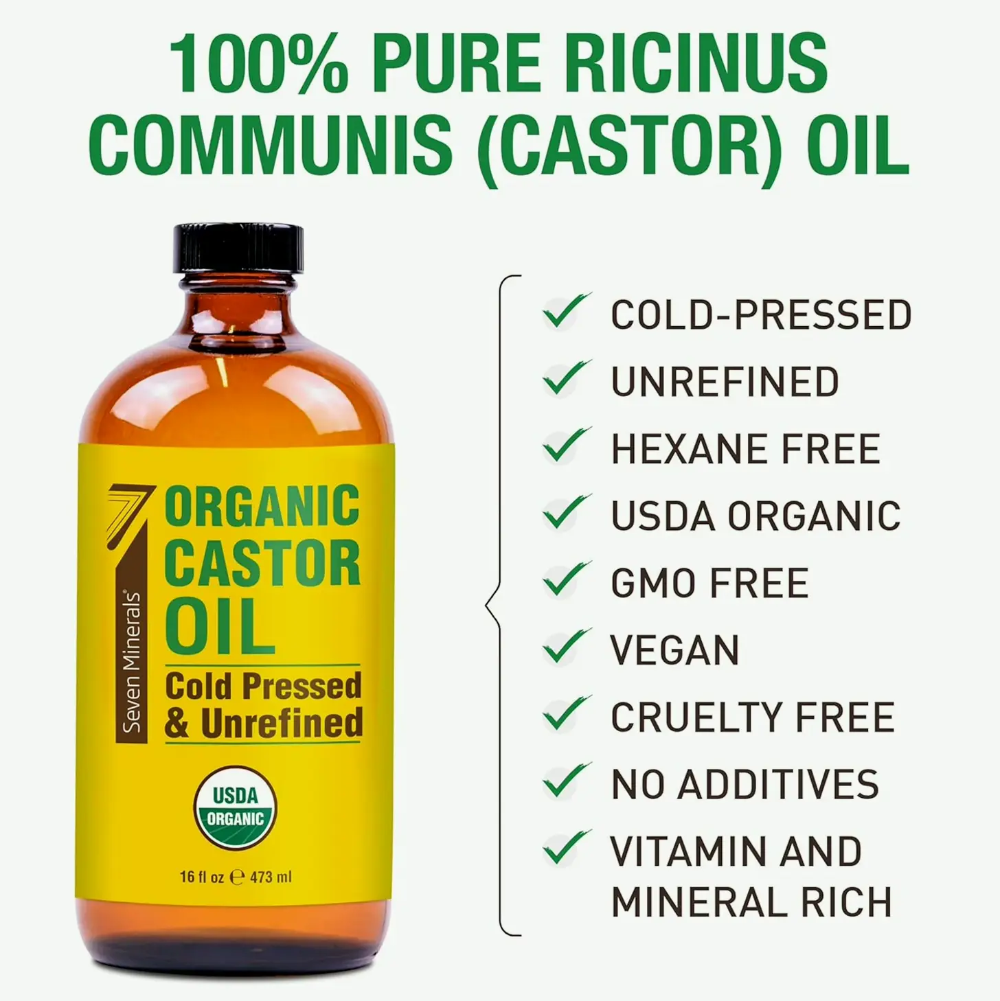 Pure Castor Oil - 16oz Glass Container
