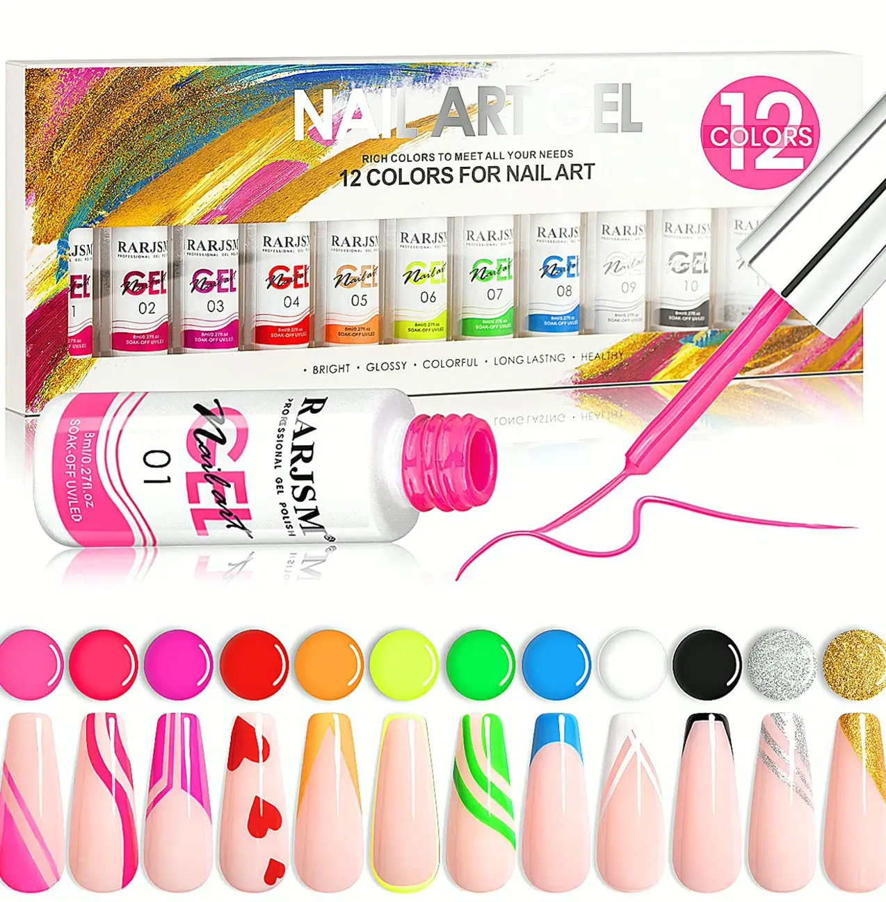 Twelve Color Nail Kit - Pink Silver Manicure Tools