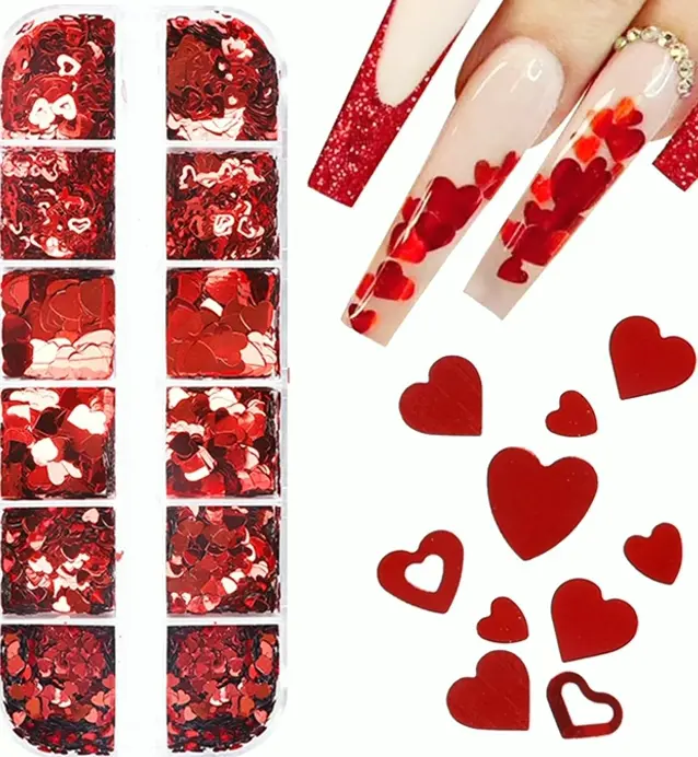 Love Nail Sequins Kit 12 Grids Heart Decoration